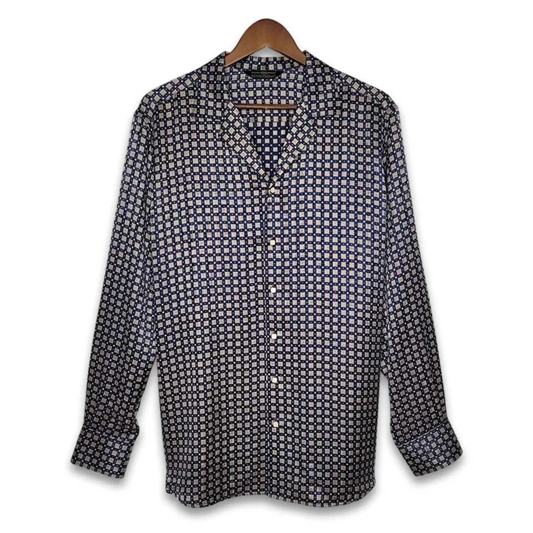 Mens Navy Grid Silk Shirt