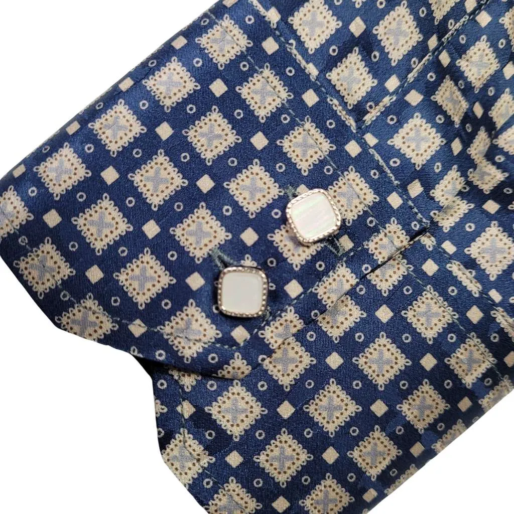 Mens Navy Grid Silk Shirt