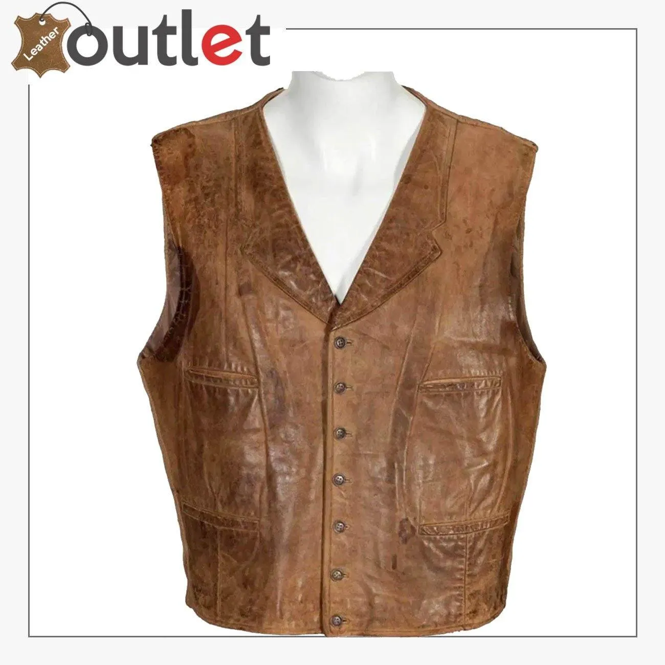 Men's Promo Basic Leather Distressed Brown Vest