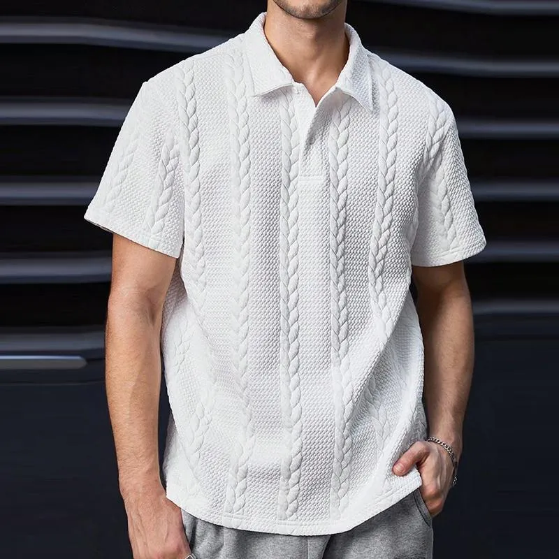 Men's Retro Casual Embossed Lapel Short Sleeve T-Shirt 19331370TO