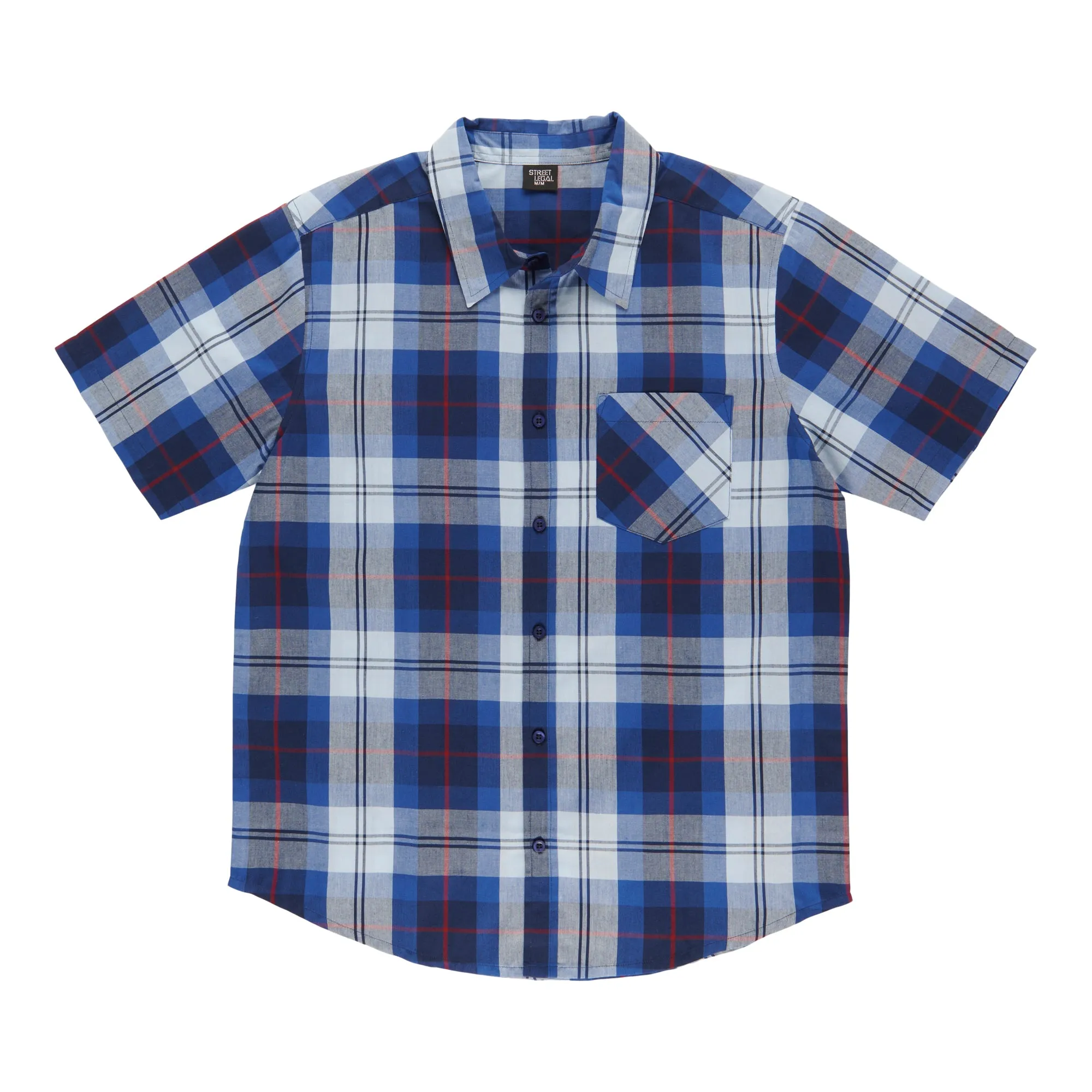 Men's Short Sleeve Plaid Button-Up Shirt