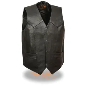 Milwaukee Leather LKM3730 Men's Black Leather Western Style V-Neck Motorcycle Rider Vest with Front Snap Closure