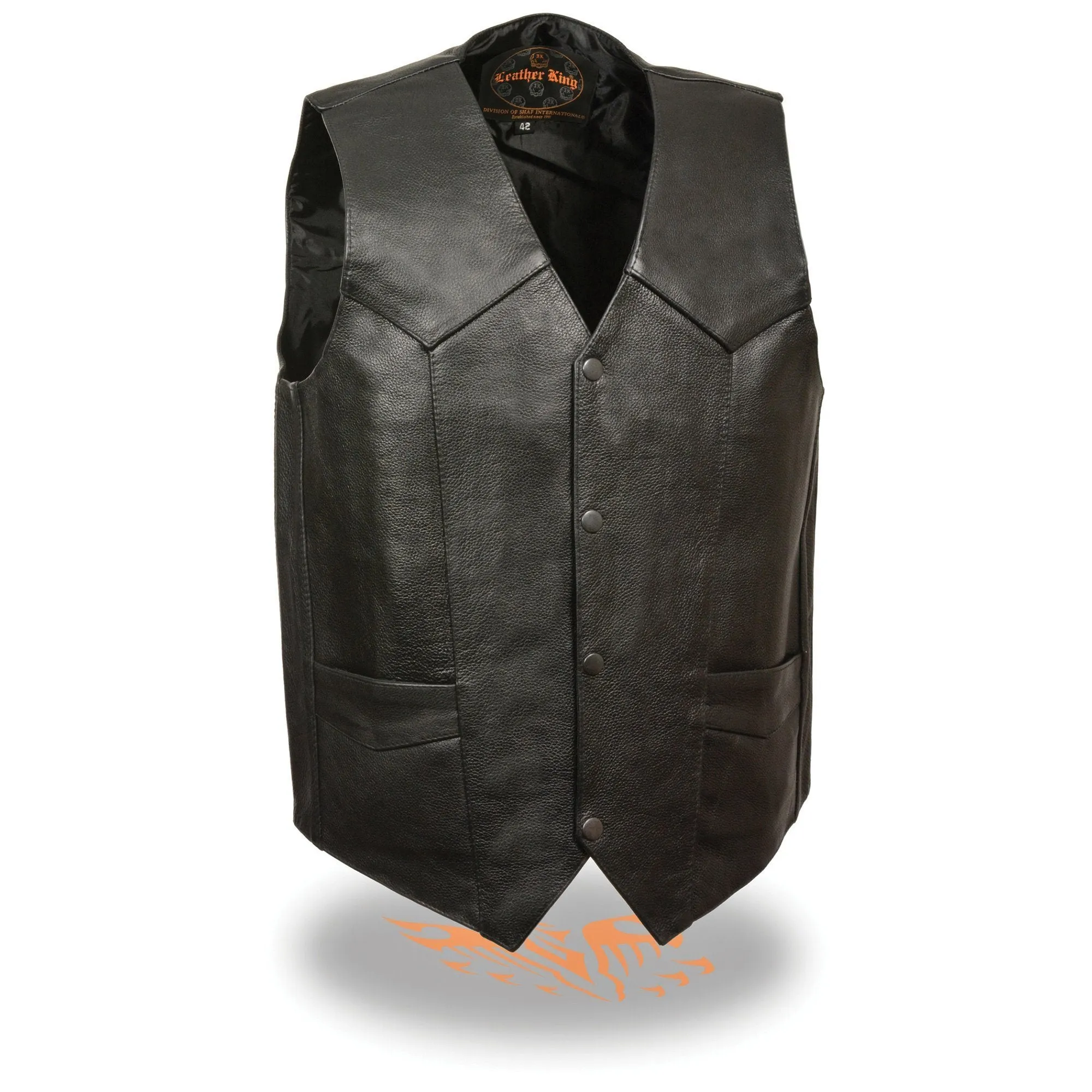 Milwaukee Leather LKM3730 Men's Black Leather Western Style V-Neck Motorcycle Rider Vest with Front Snap Closure