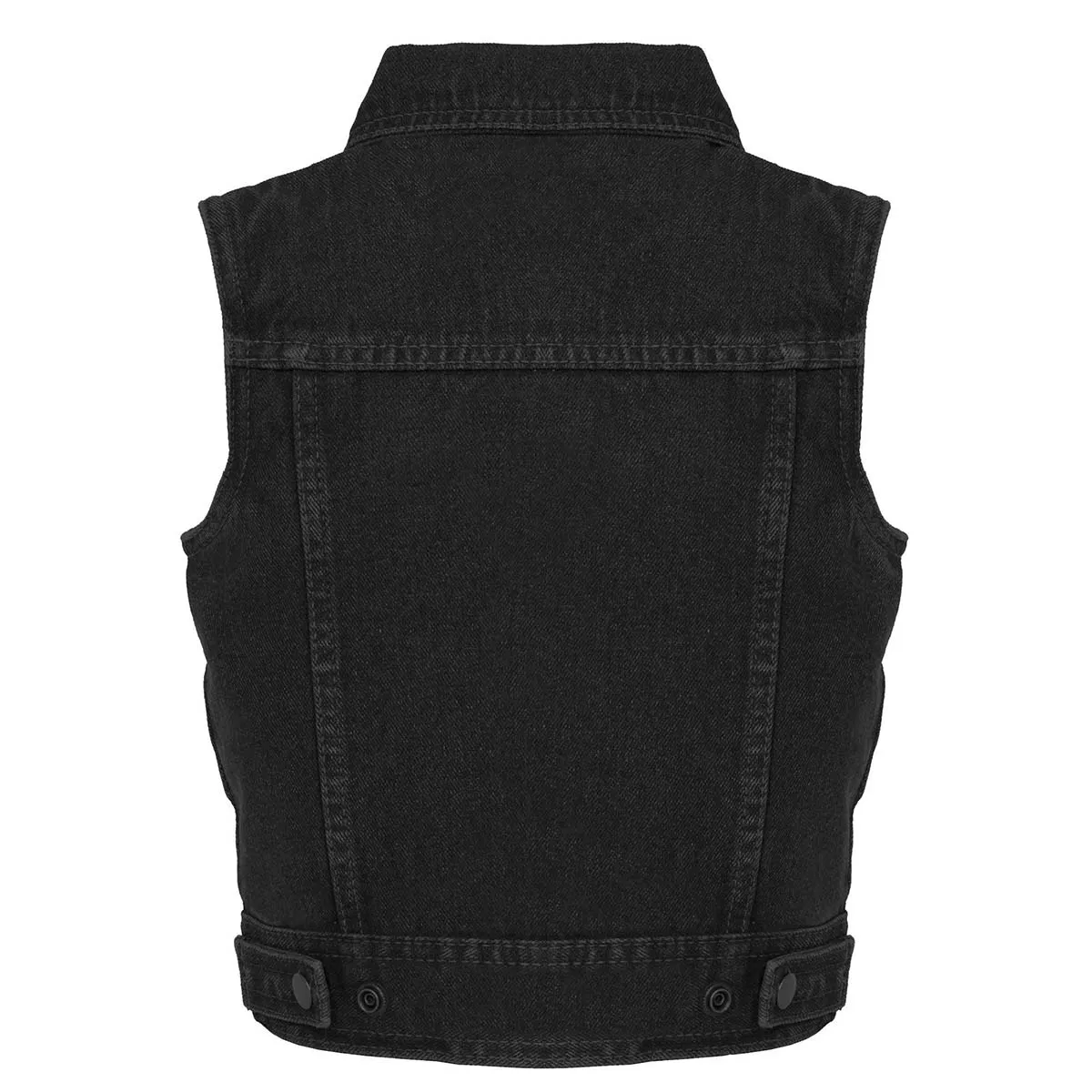 Milwaukee Leather MDK3910 Black Unisex-Child Kids Denim Snap Front Vest with Shirt Style Collar