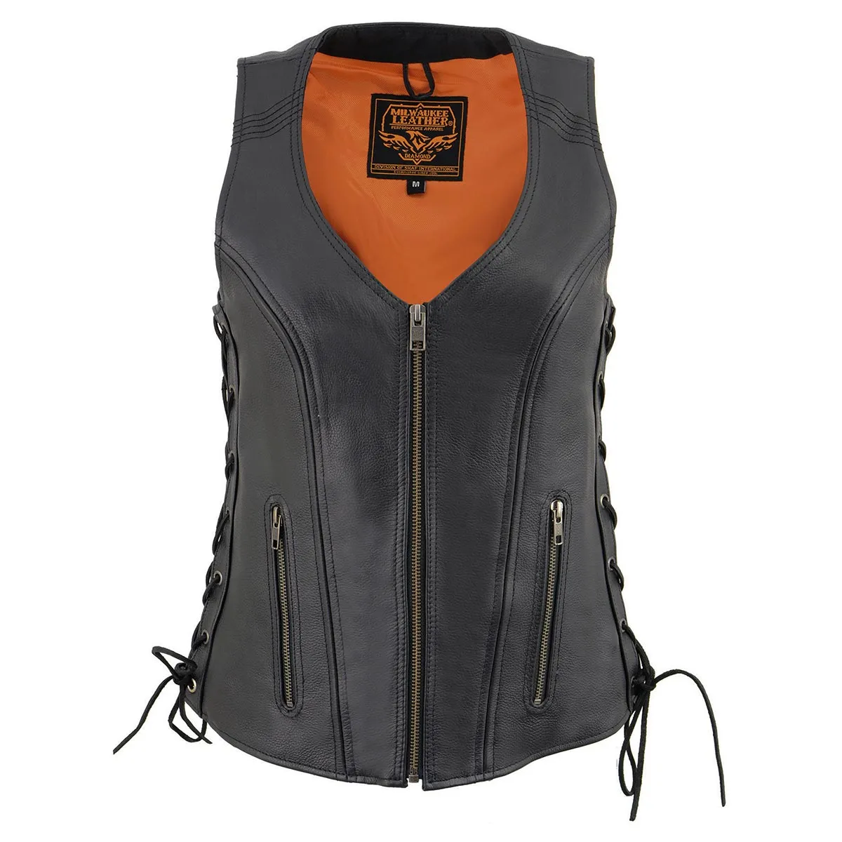 Milwaukee Leather Women's Black Leather V-Neck Motorcycle Rider Vest with Side Lace MLL4531