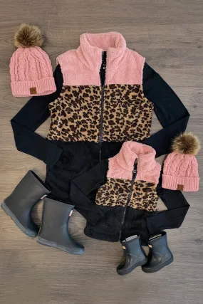 Mom & Me - Sherpa Vest Blush/Cheetah