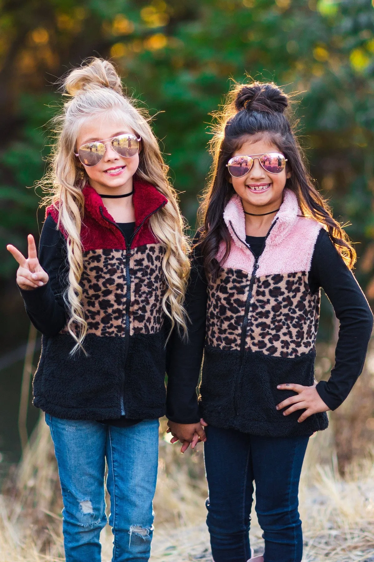 Mom & Me - Sherpa Vest Blush/Cheetah