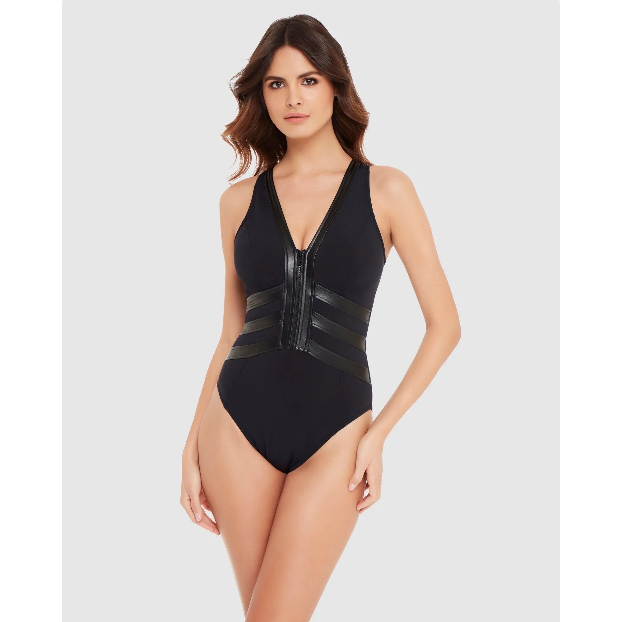 Moto Chic Sean Racerback Zip Front Shaping Swimsuit