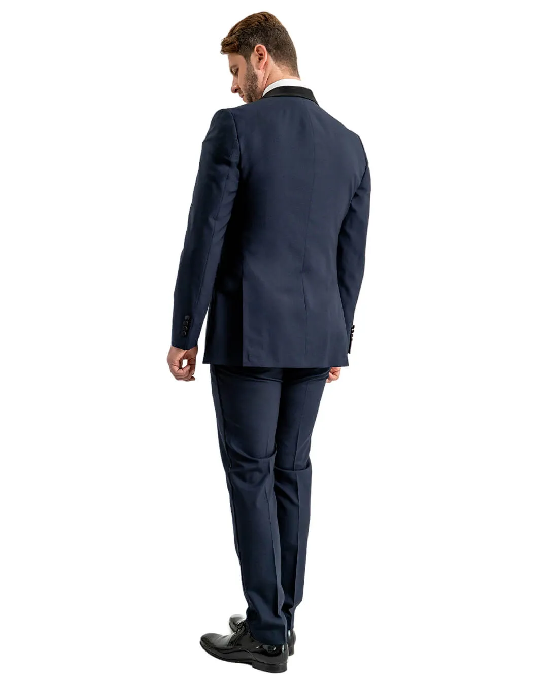 Navy Wool Stretch Shawl Collar Tuxedo Jacket