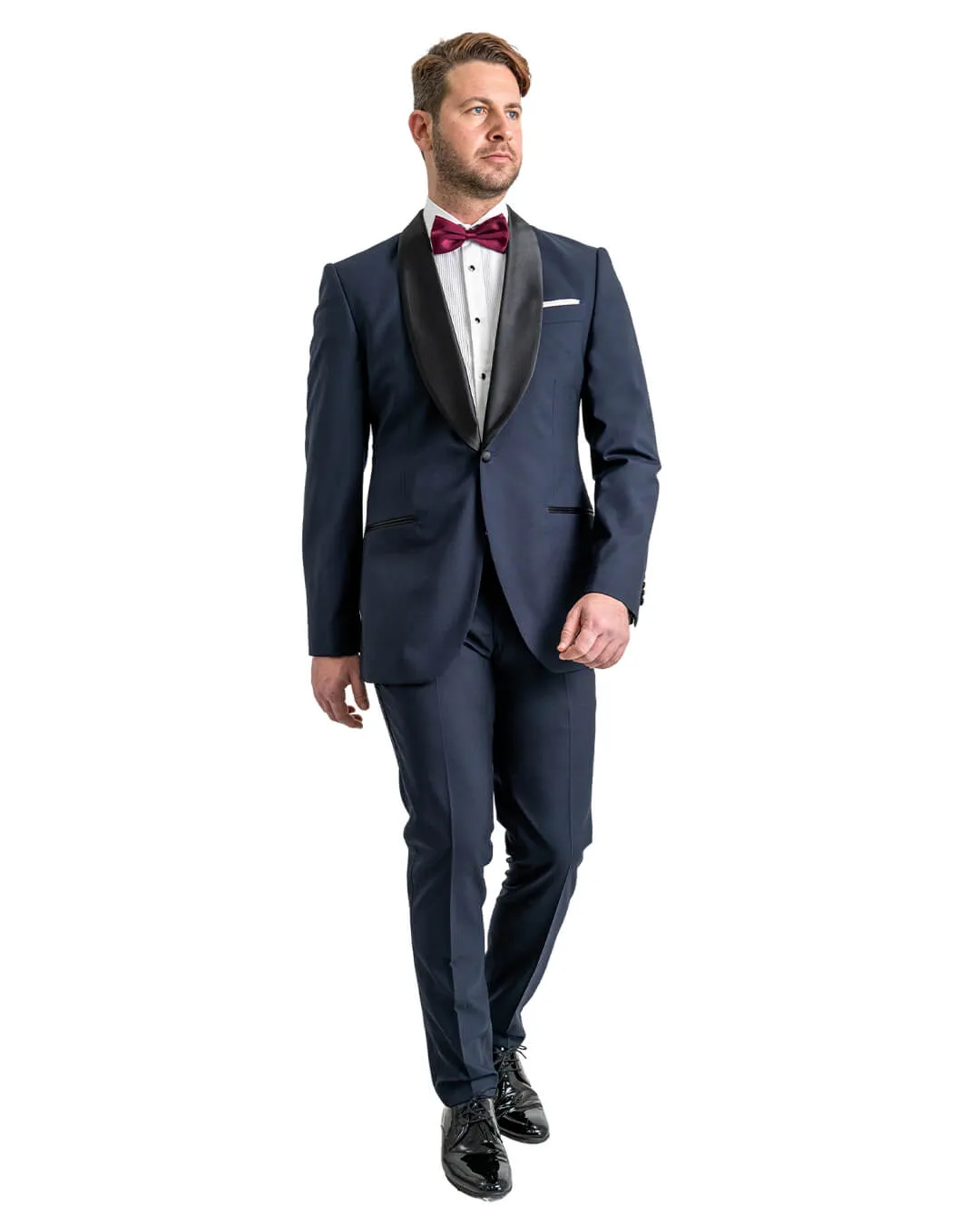 Navy Wool Stretch Shawl Collar Tuxedo Jacket