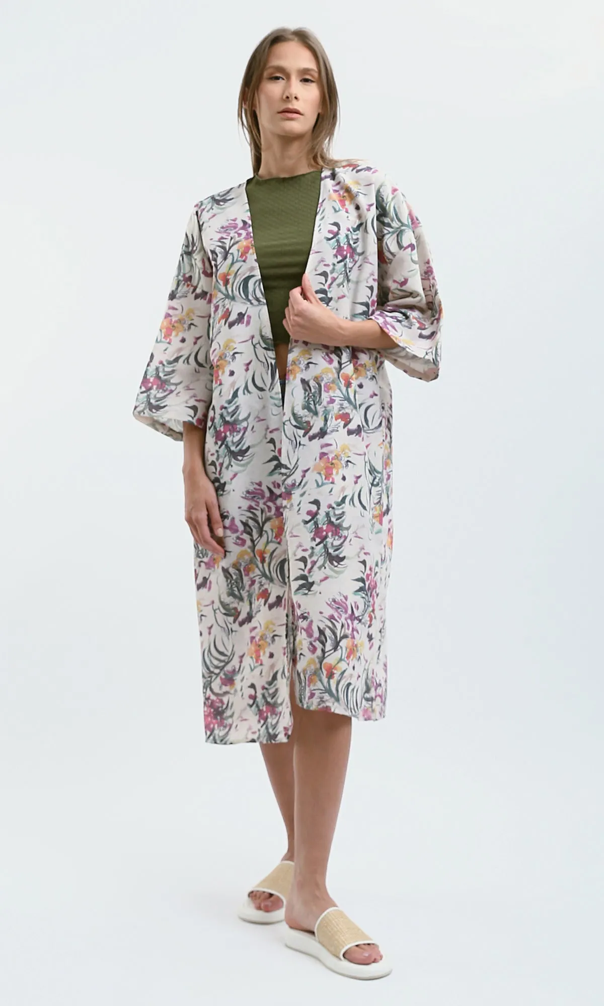 O189716 3/4 Sleeves Colorful Floral Summer Kimono