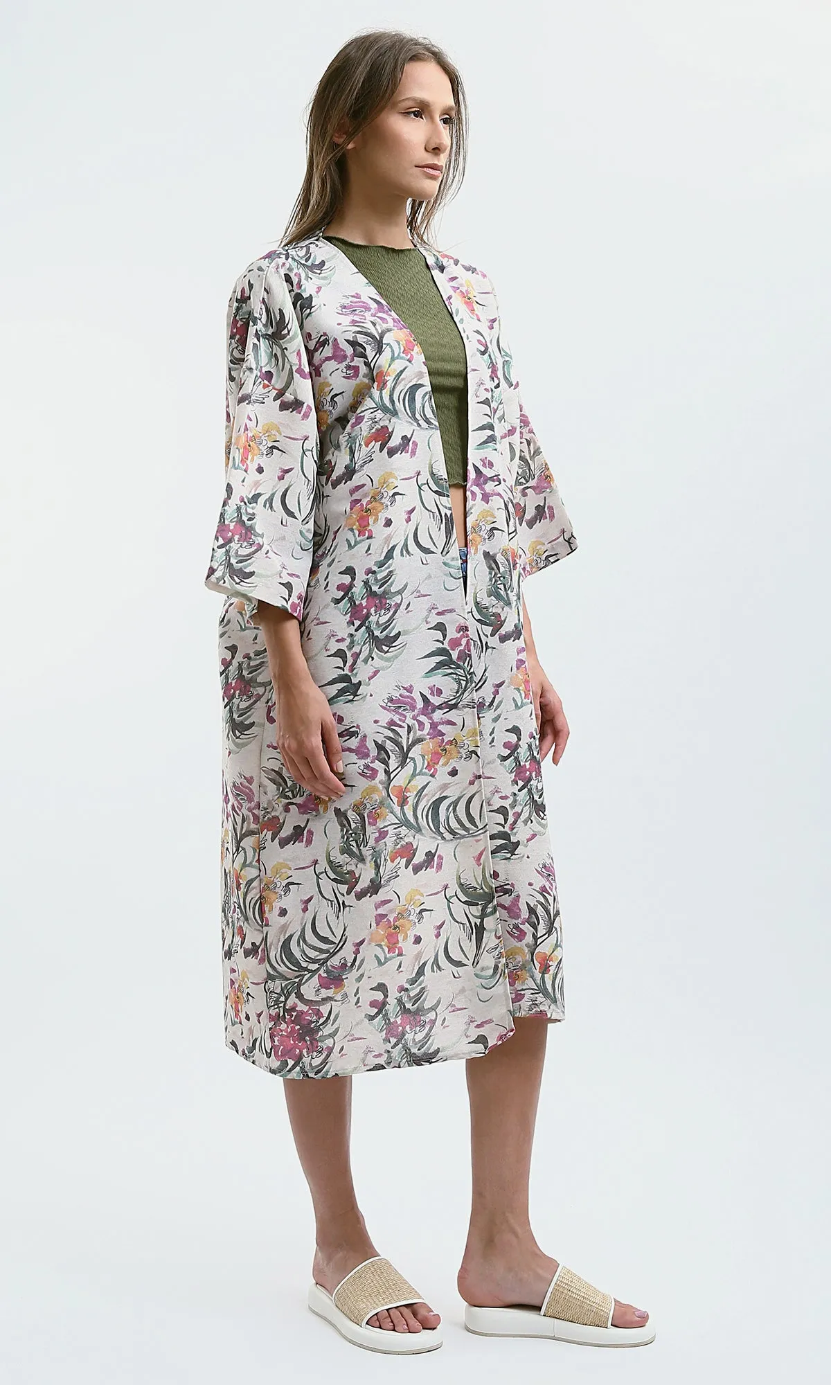 O189716 3/4 Sleeves Colorful Floral Summer Kimono