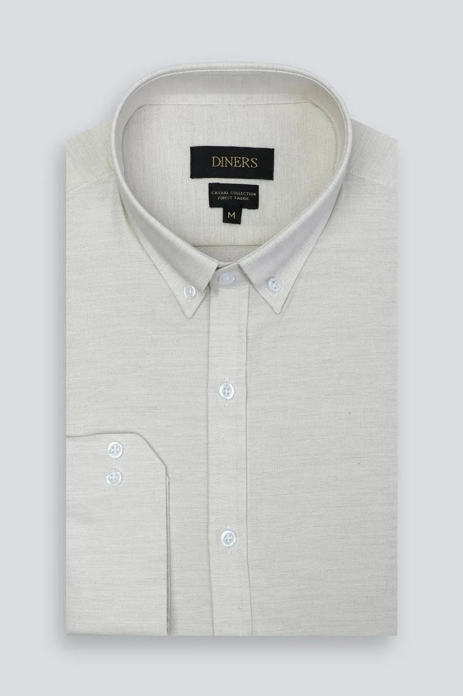 Off White Pinpoint Textured Casual Shirt