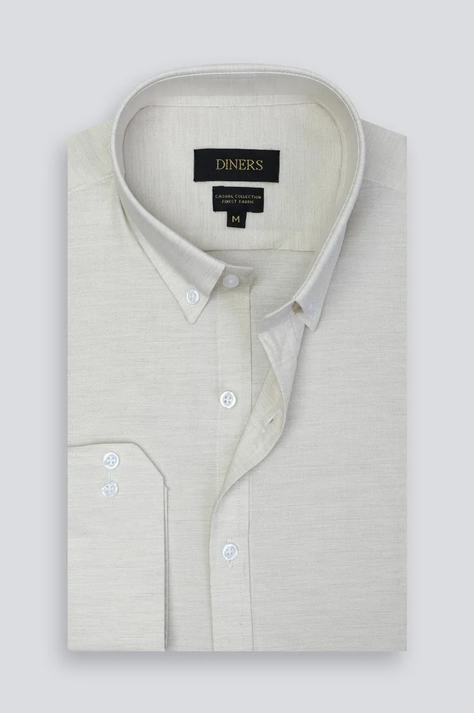 Off White Pinpoint Textured Casual Shirt