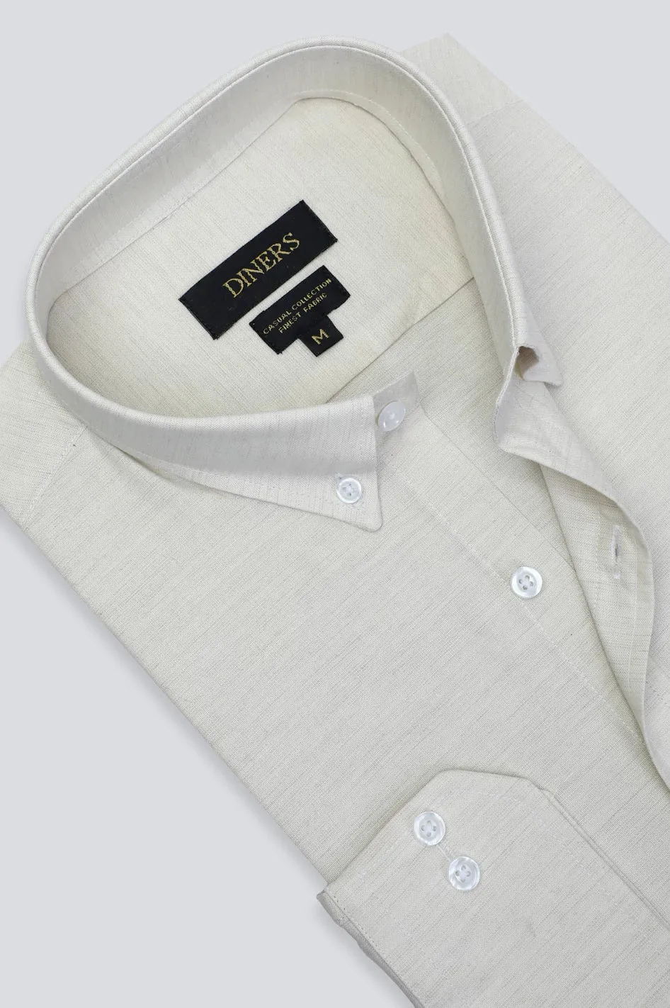 Off White Pinpoint Textured Casual Shirt