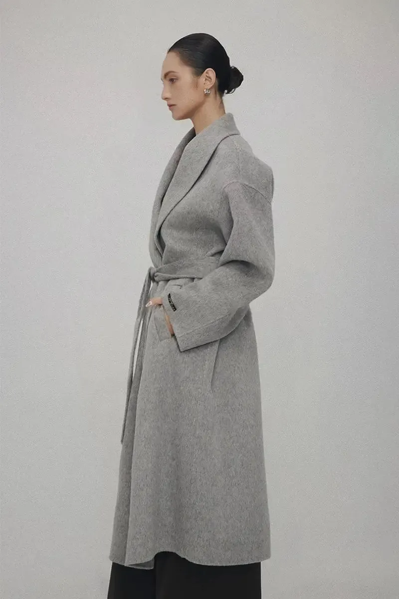 Oversized 100 Wool Open-Front Coat with Belt