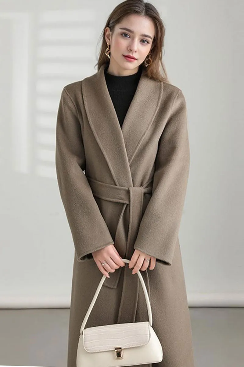 Oversized 100 Wool Open-Front Coat with Belt