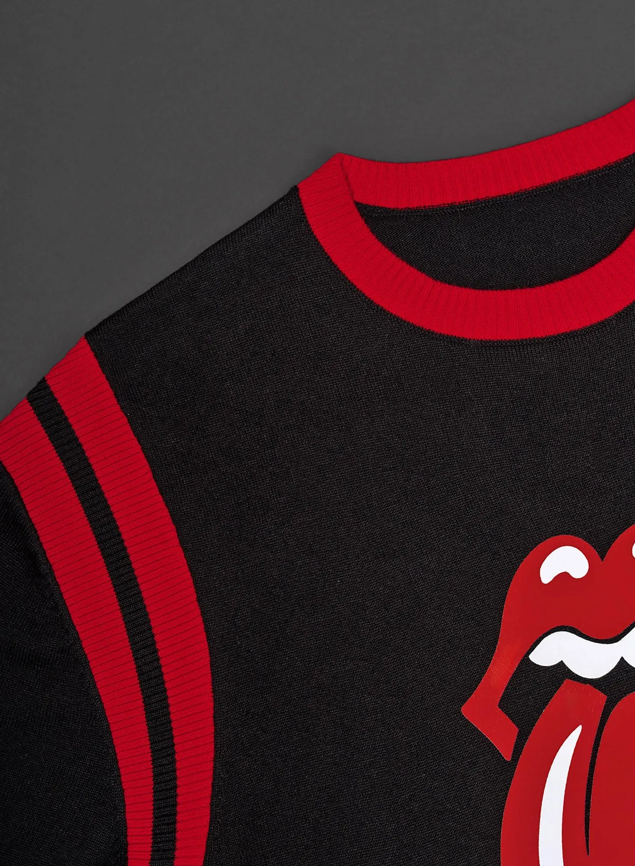 Phix X Rolling Stones Black Cotton Tongue Ribbed 70's Polo Shirt