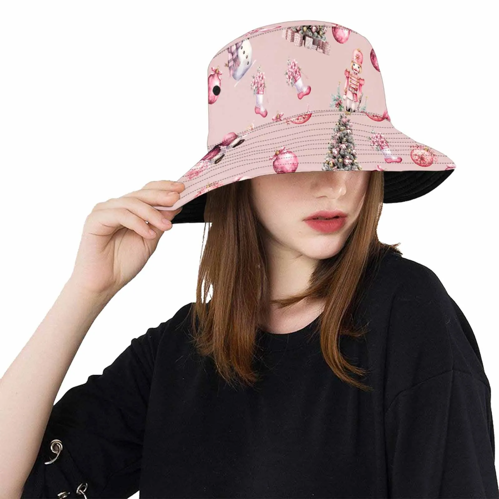 Pink Christmas 50  Unisex Summer Single-Layer Bucket Hat