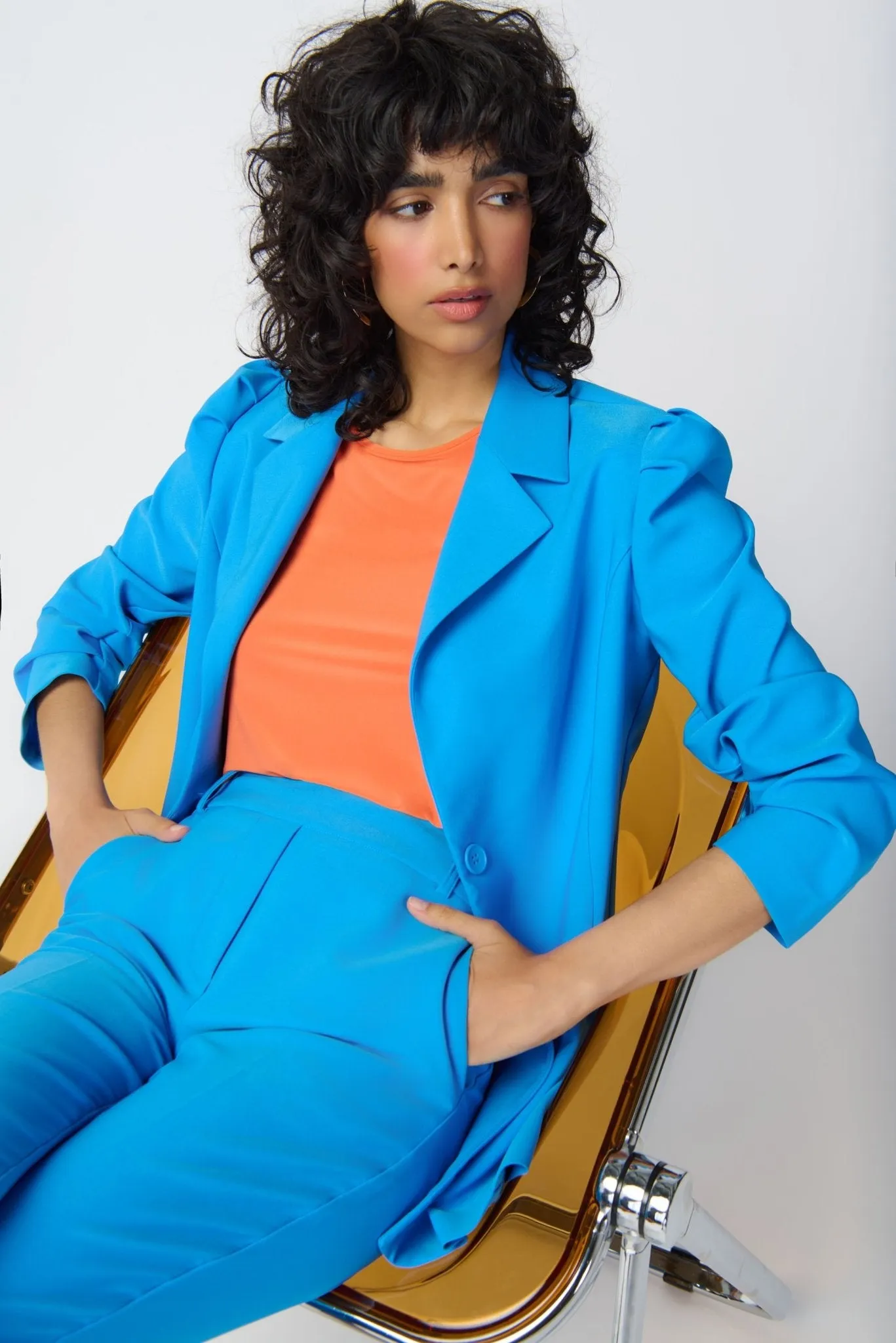 Puff Sleeve Lux Twill Blazer Style 241190 | French Blue