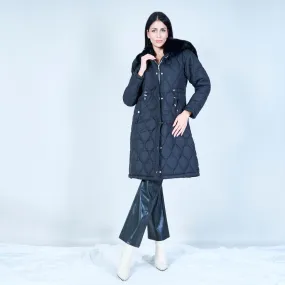 Quilted coat with faux fur hood wholesale