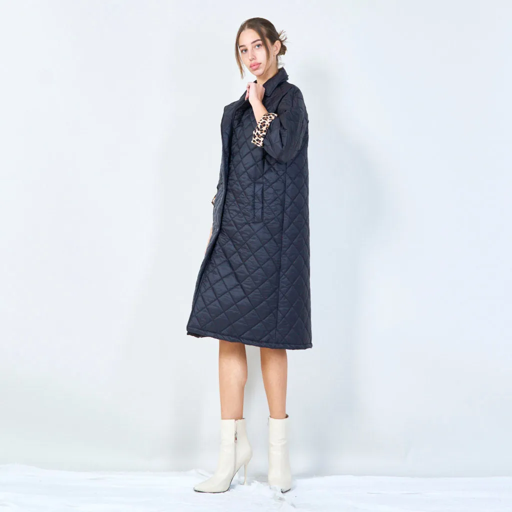 Quilted long coat with animal print lining wholesale