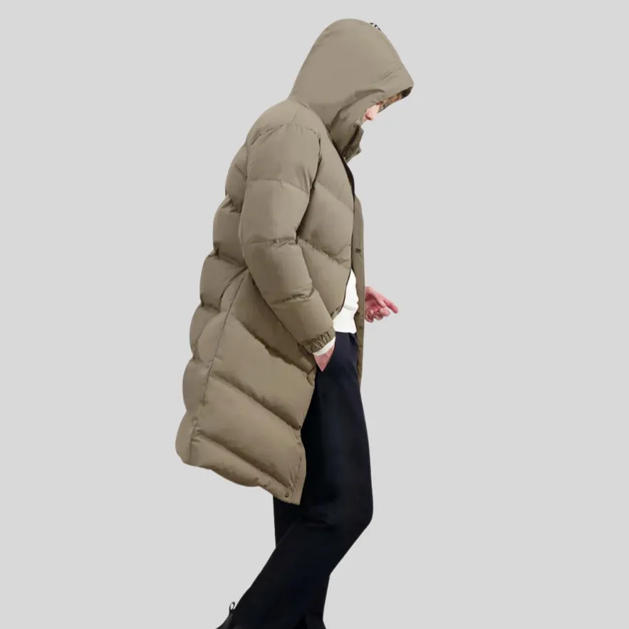 Quilted Long Puffer Jacket - Light Taupe