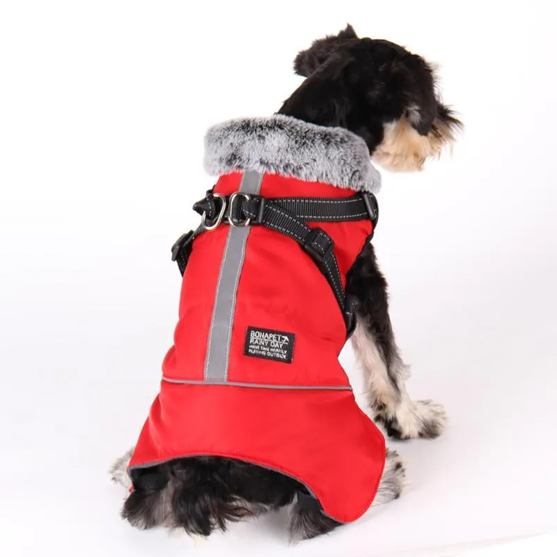 "Winter Dog Coat with Harness Strap – Multi-Purpose Windproof & Fleece-Lined Jacket Vest for Dogs"