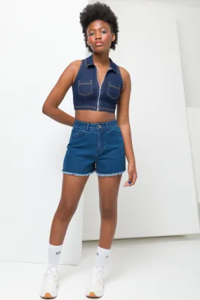 Raw Edge Denim Shorts Blue