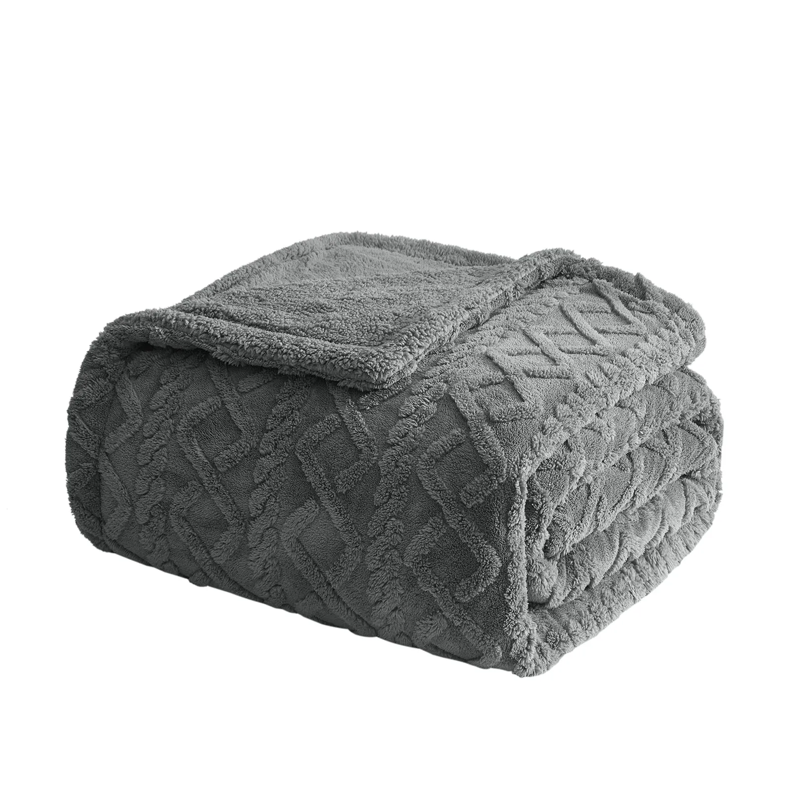 Reversible 3D Knit Sherpa Fleece Throw | Cozy All-Season | Couch, Sofa, Bed