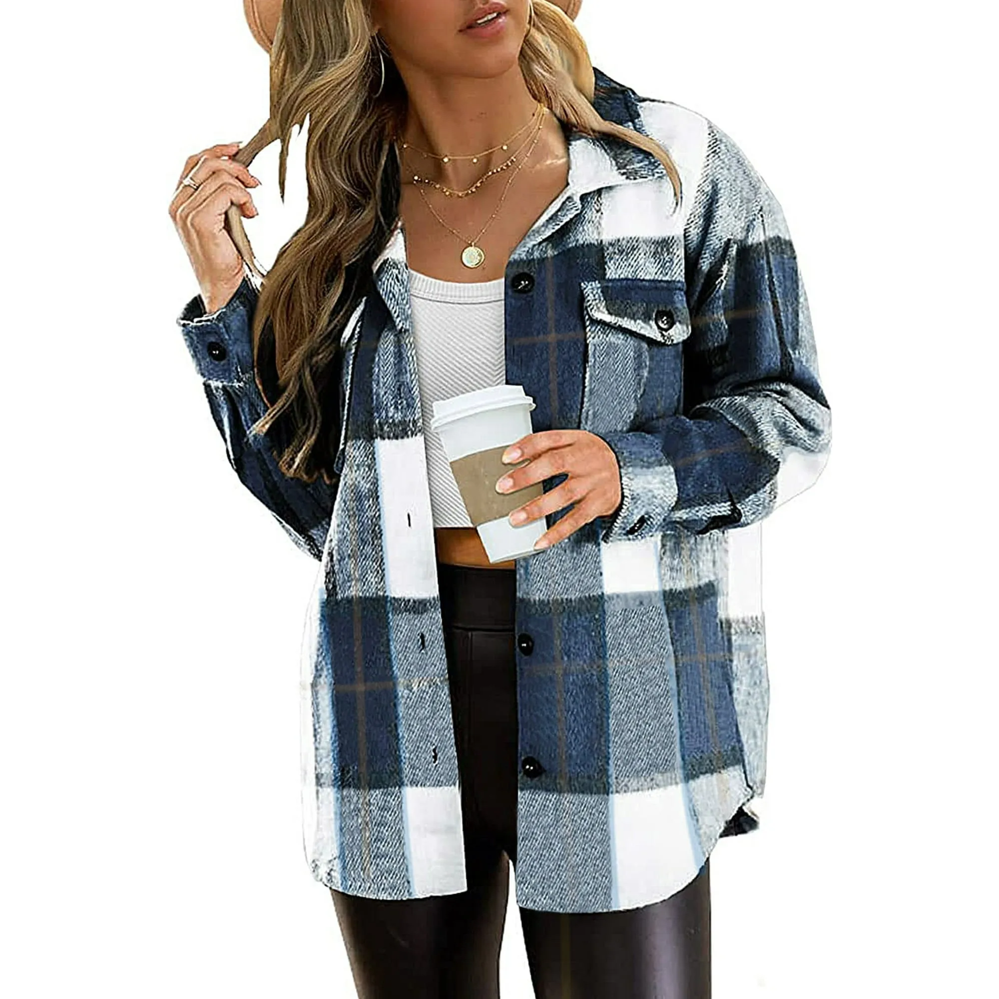 Rosvigor Flannel Shirts for Women Plaid Jackets Long Sleeve Shackets Womens Button Down Coats Blouse