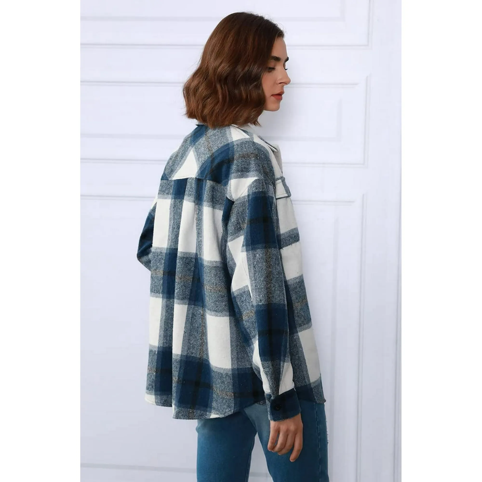 Rosvigor Flannel Shirts for Women Plaid Jackets Long Sleeve Shackets Womens Button Down Coats Blouse