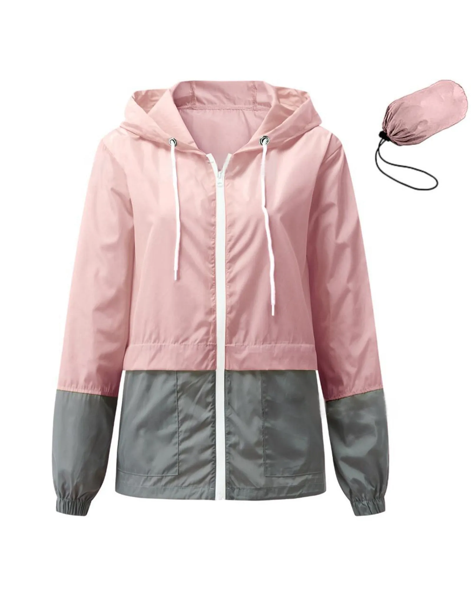 Rosvigor Womens Waterproof Raincoat Lightweight Color Block Jackets Windproof Hooded Jacket with Pockets