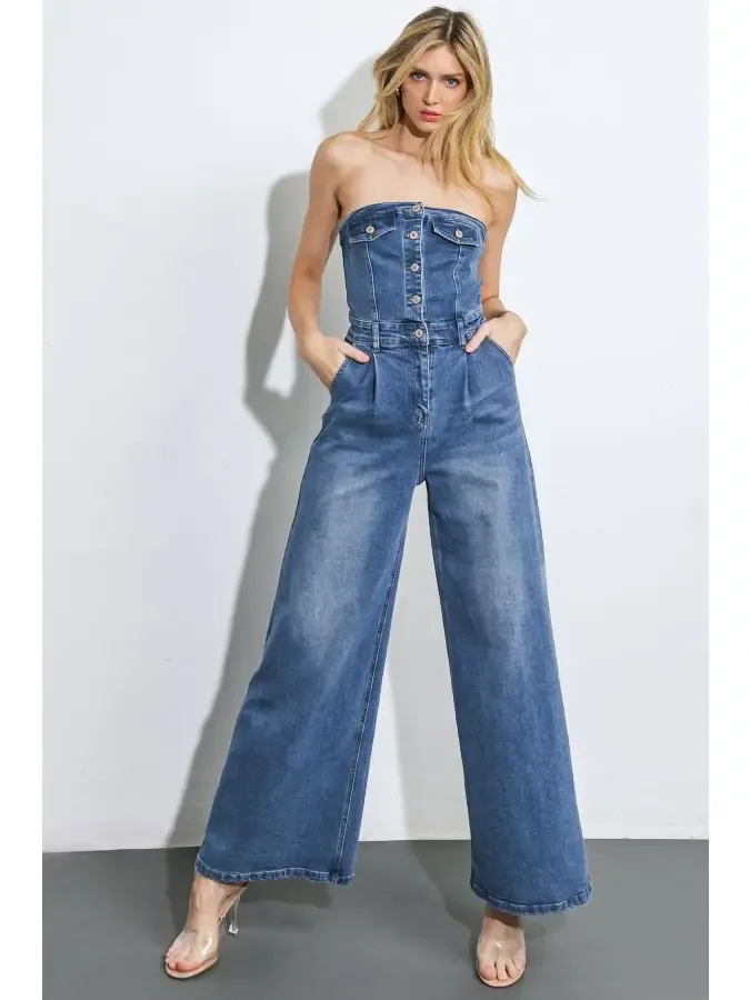 Serena Strapless Denim Jumpsuit