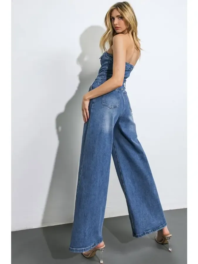 Serena Strapless Denim Jumpsuit