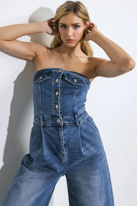 Serena Strapless Denim Jumpsuit