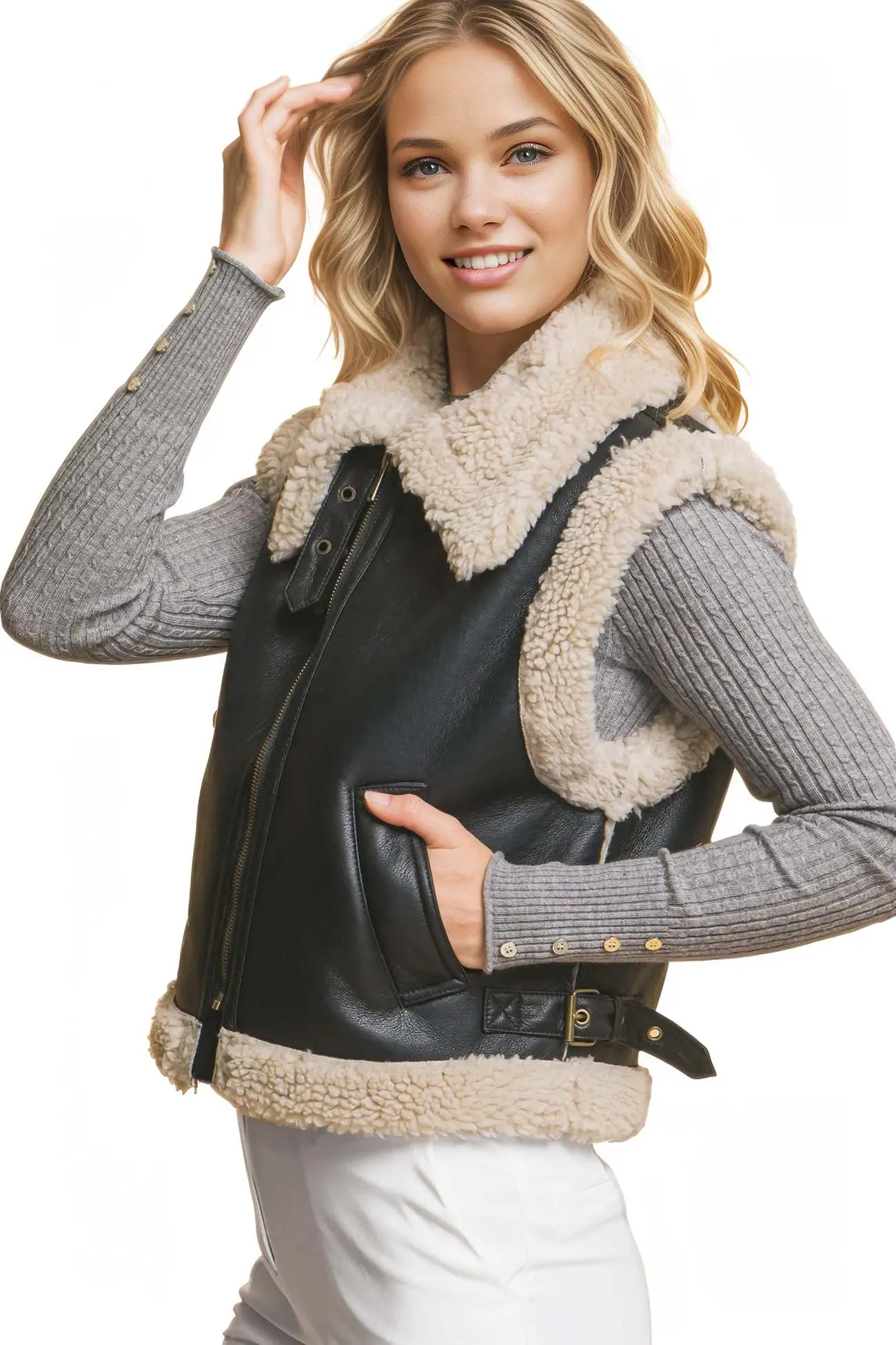 Shearling Moto Vest