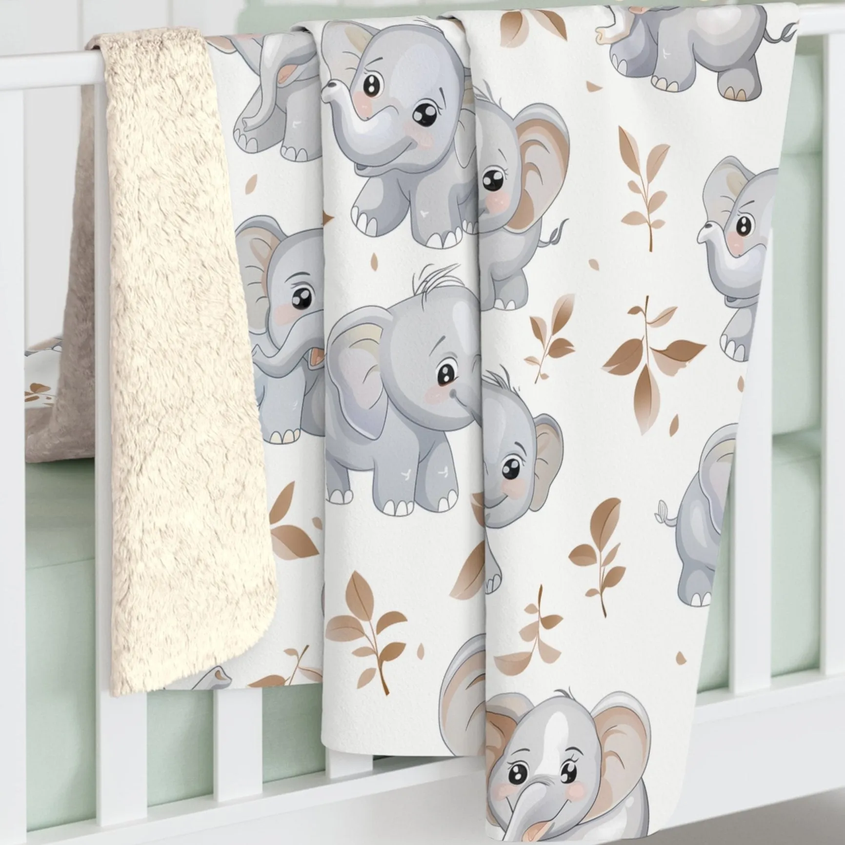 Sherpa Fleece Blanket with Cute Baby Elephants, 50×60" Cozy Blanket