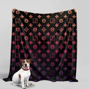 Signature Dog Lover Motif Black and Ombre Overlay Premium Black Sherpa Blanket