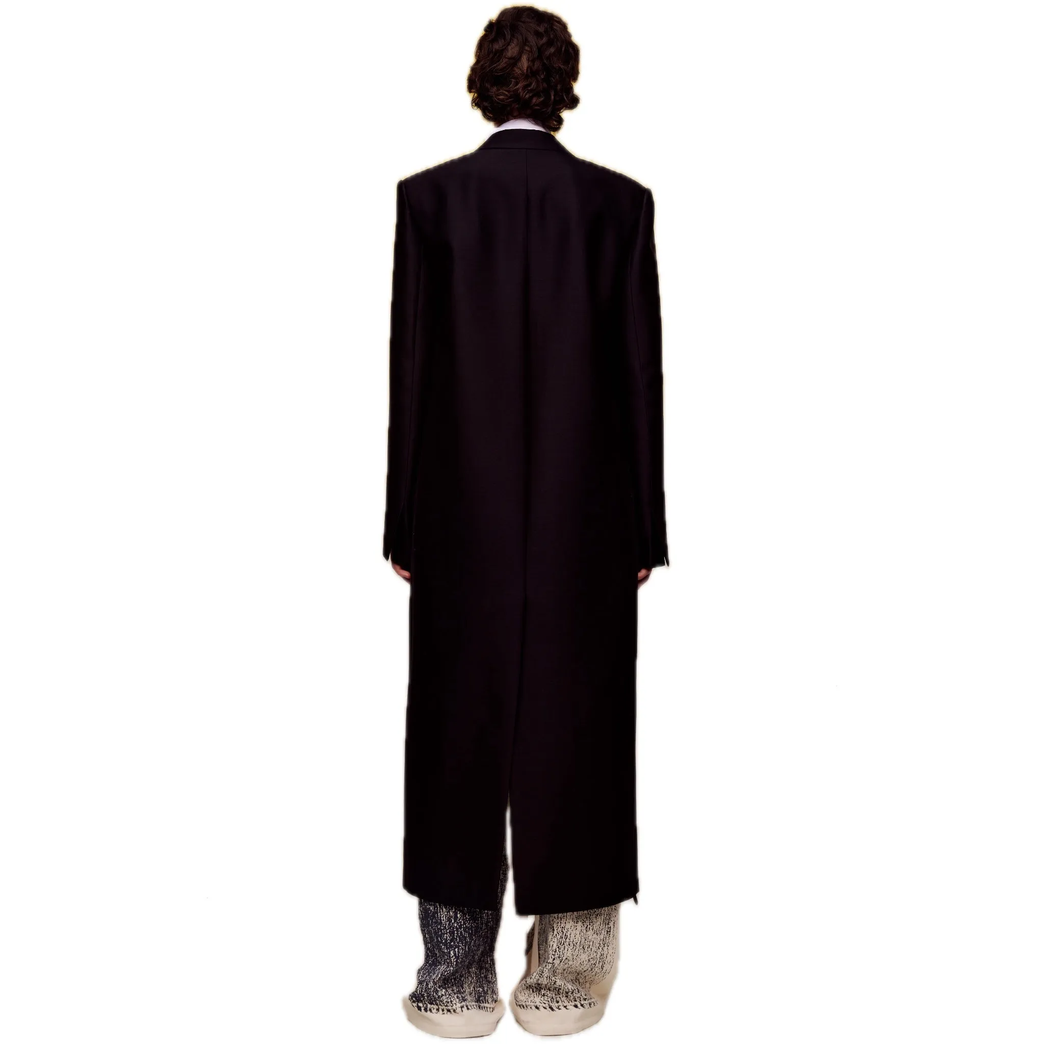 Silk Wool Suit Style Long Coat With Belt