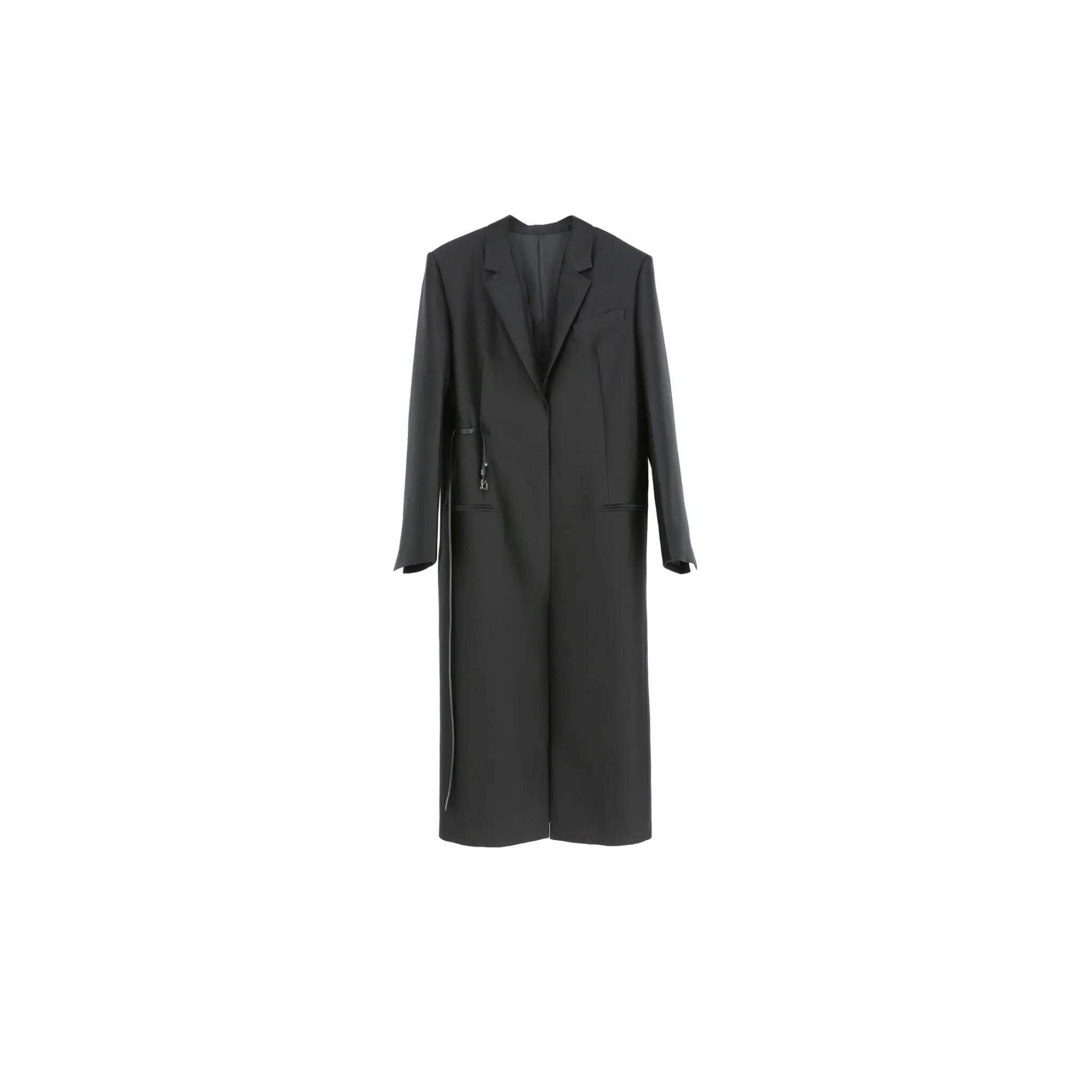 Silk Wool Suit Style Long Coat With Belt