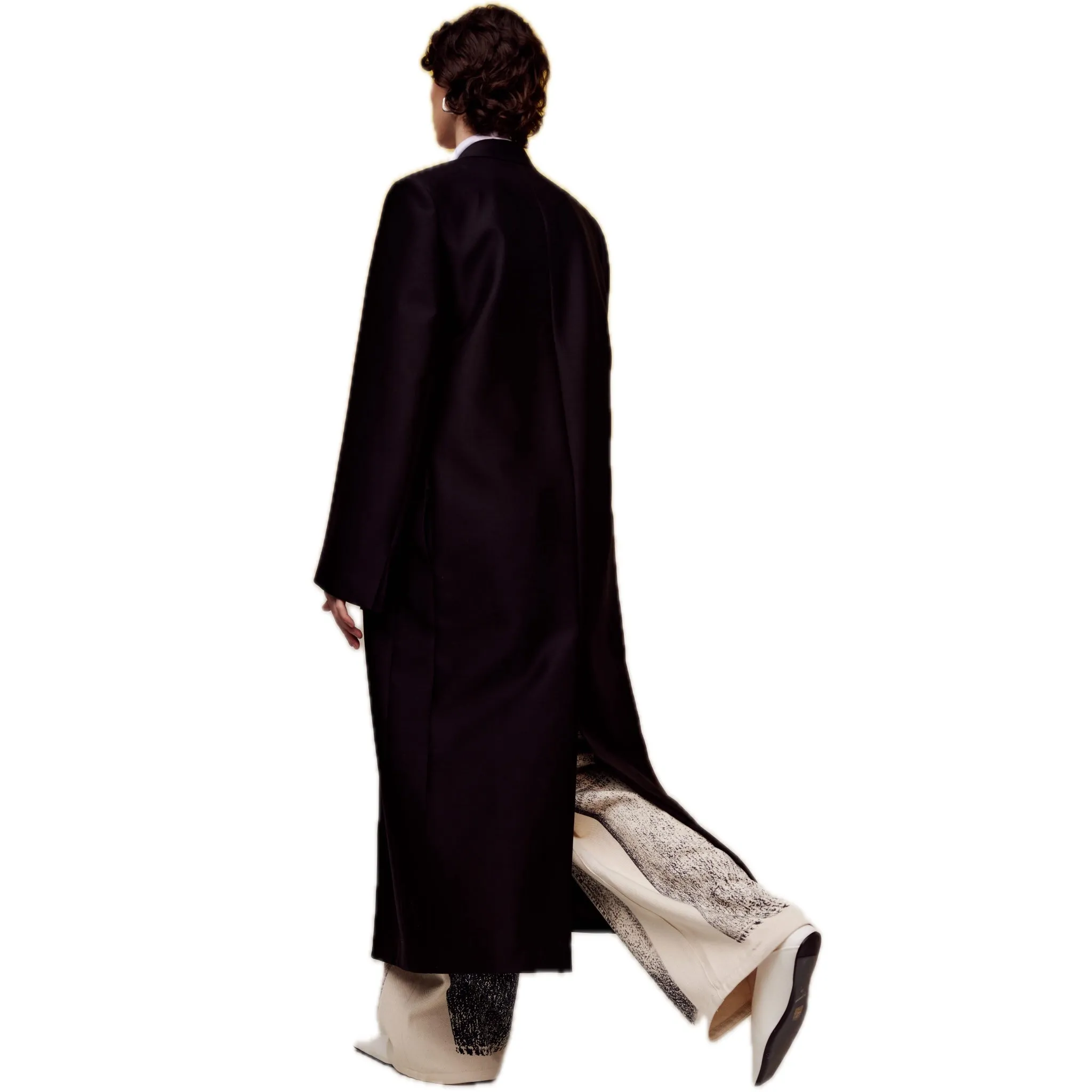 Silk Wool Suit Style Long Coat With Belt