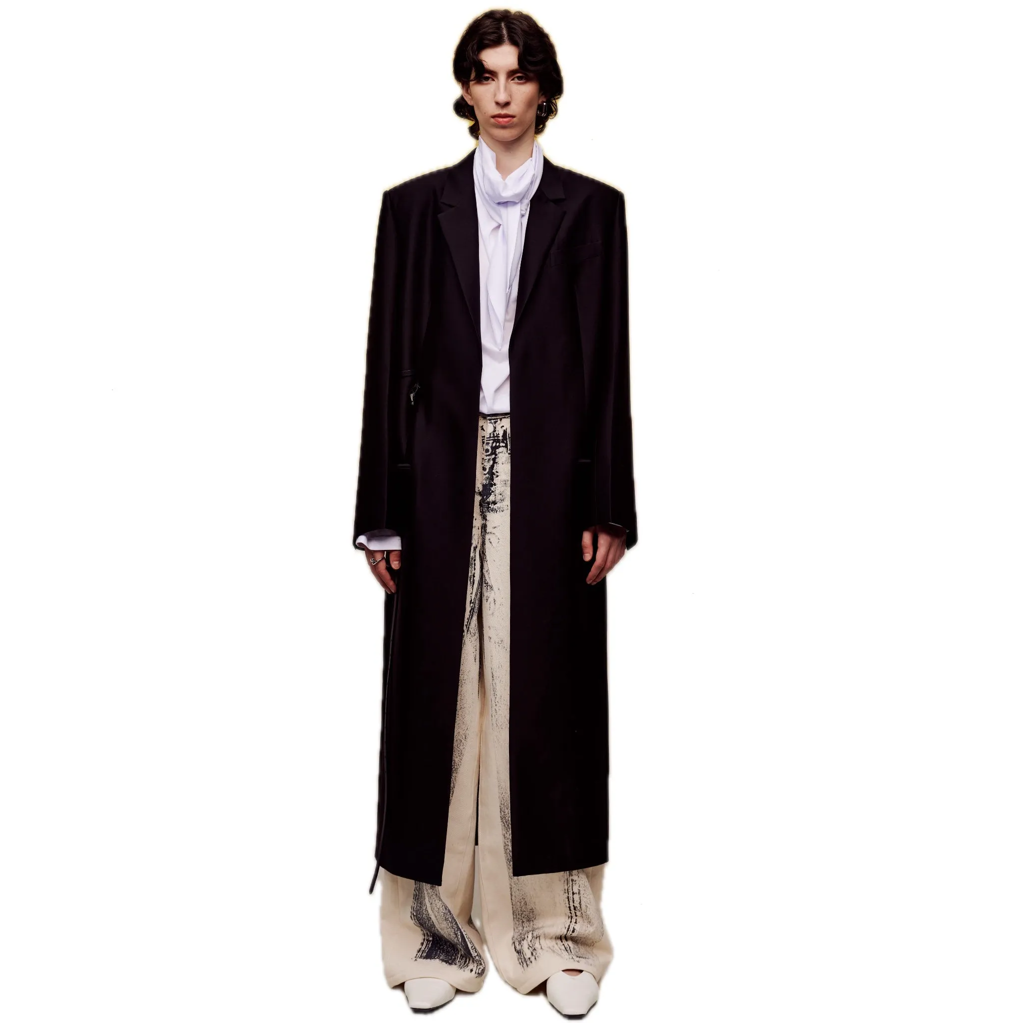 Silk Wool Suit Style Long Coat With Belt