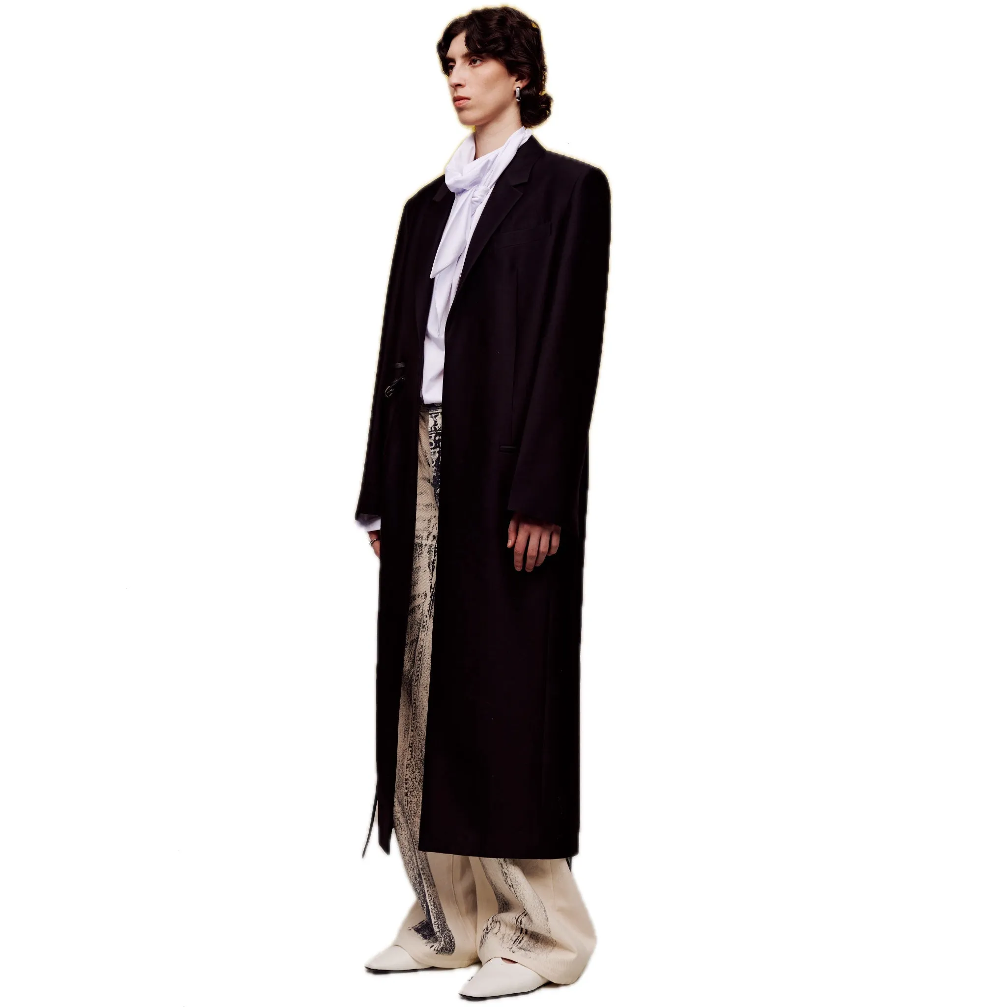 Silk Wool Suit Style Long Coat With Belt