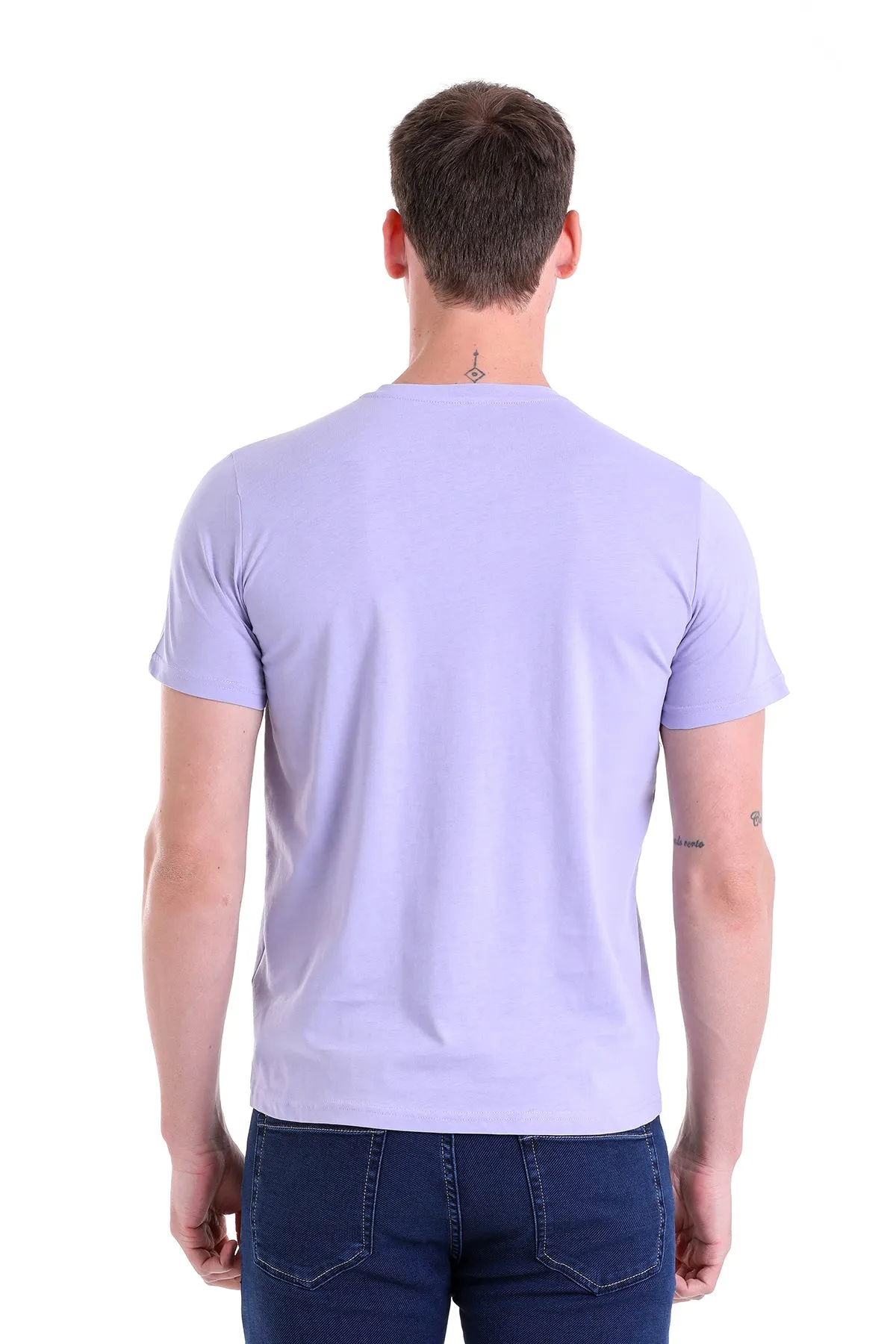 Slim Fit Basic Cotton Lilac V-Neck T-Shirt