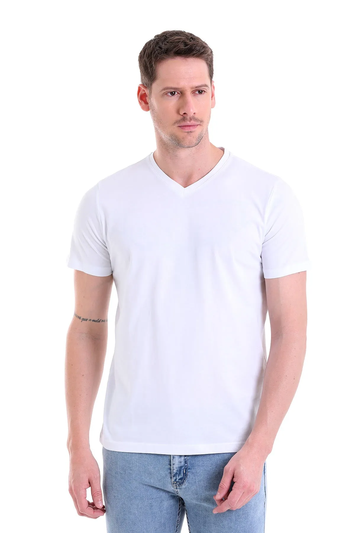 Slim Fit Basic Cotton White V-Neck T-Shirt