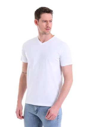 Slim Fit Basic Cotton White V-Neck T-Shirt