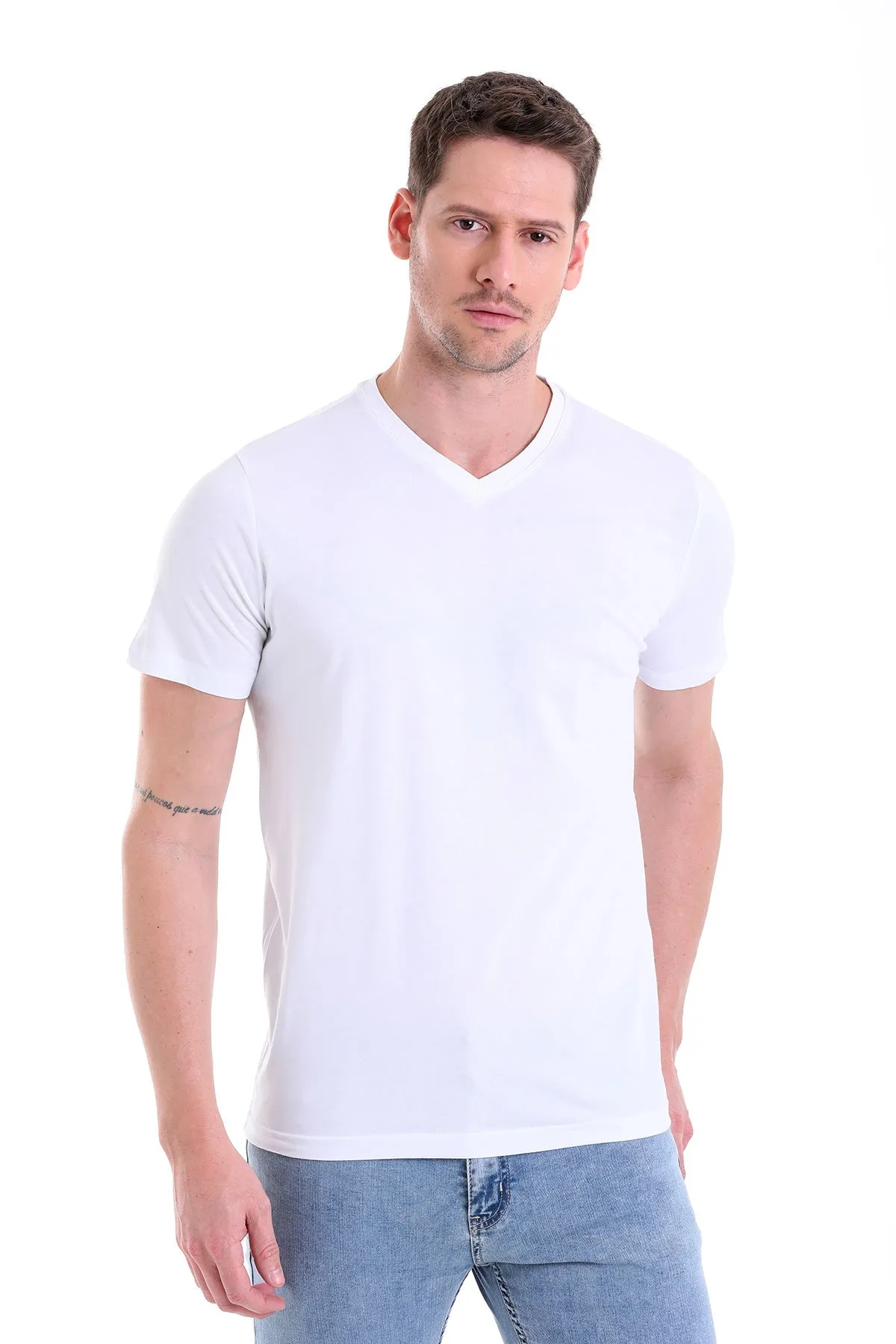 Slim Fit Basic Cotton White V-Neck T-Shirt