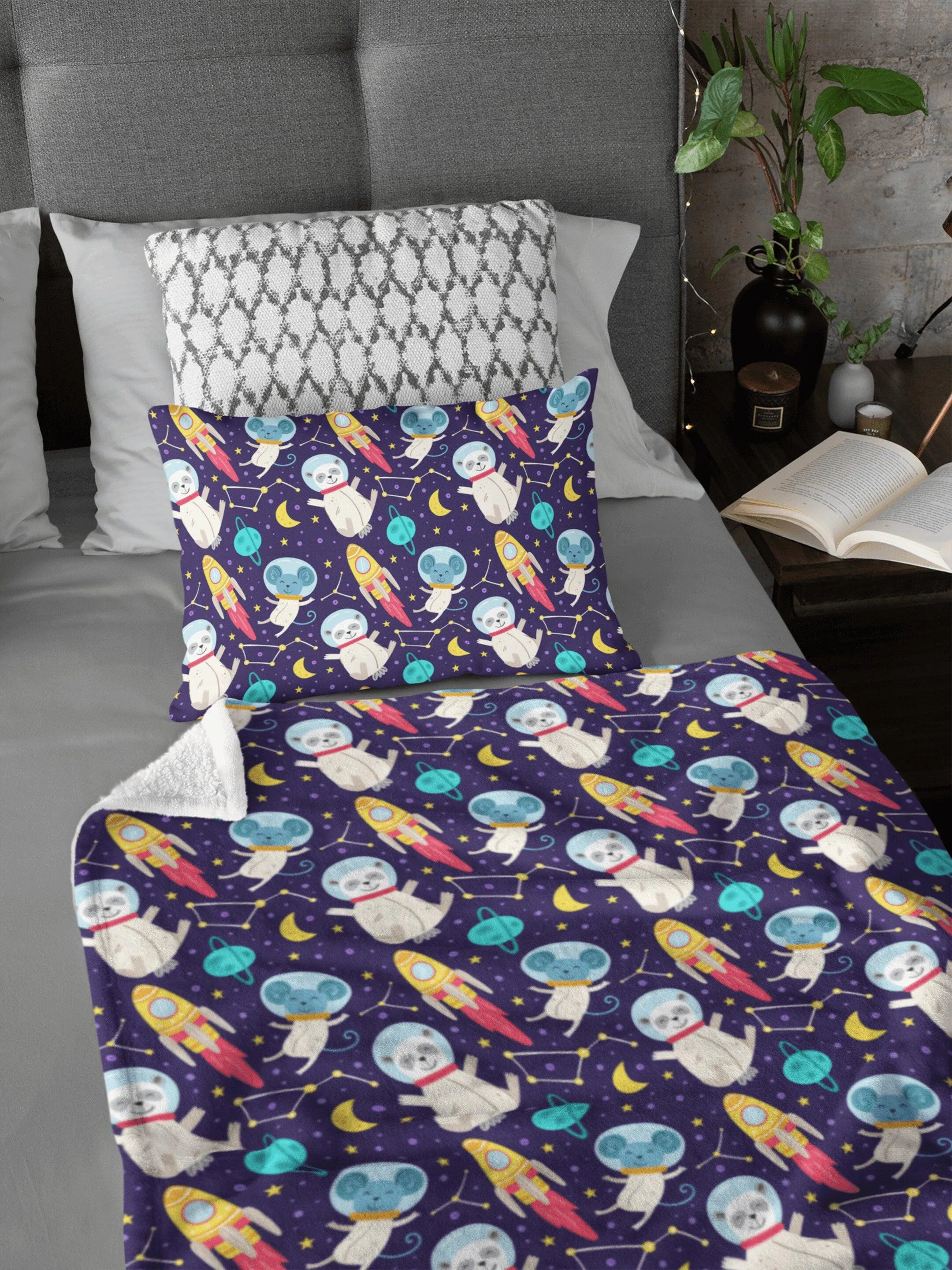 Space Galaxy Astronauts Rockets Soft Fluffy Velvet Flannel Fleece Throw Blanket