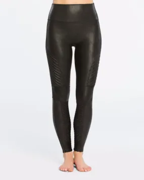 Spanx Faux Leather Very Black Moto Leggings